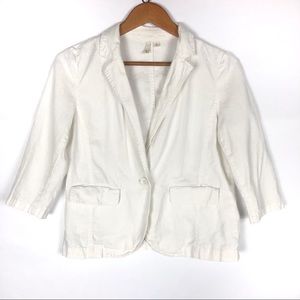 frenchi White linen blend blazer button closure
